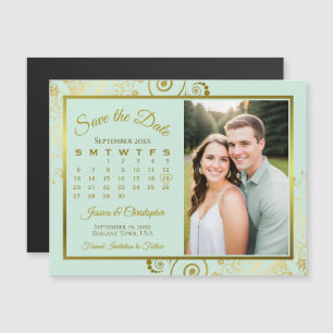 Minze & Gold Kalender & Foto Save the Date Magnet