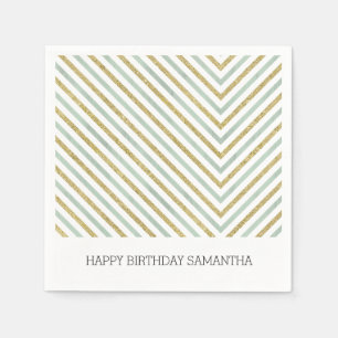 Minze Gold und White Chic Zickzack Personalisiert Serviette