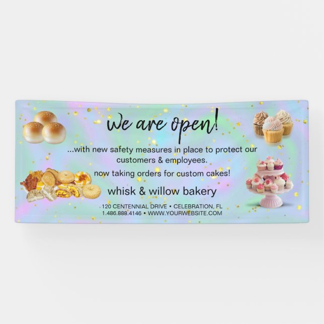 Minze & Gold Whisk Bakery Business Wiedereröffnung Banner (Horizontal)