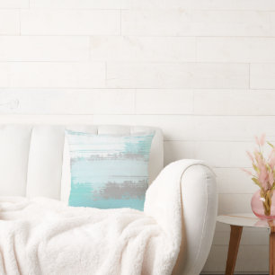 Minze graue Abstrakte Pinselstriche Kissen