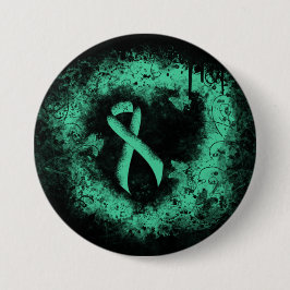 Minze Green Awareness Ribbon Grunge Herz Button