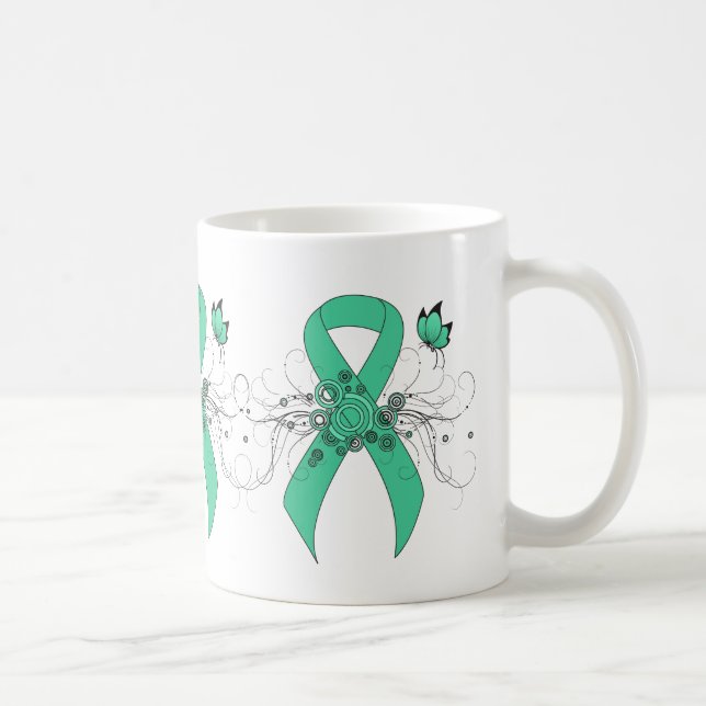 Minze Green Awareness Ribbon mit Schmetterling Kaffeetasse (Rechts)