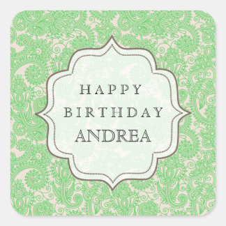 Minze Green Birthday Dessert Tisch Geschenkmarke E Quadratischer Aufkleber