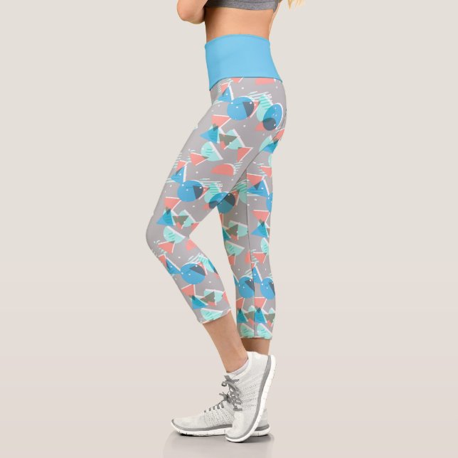 Minze Green Blue Coral Blush Pink 50er Art Muster Capri Leggings (Links)