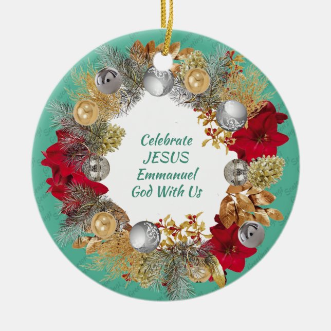 Minze Green CELEBRATE JESUS Weihnachtsschrei Custo Keramik Ornament (Vorne)