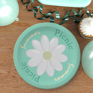 Minze Green Daisy Summer Picnic Custom Paper Telle Pappteller
