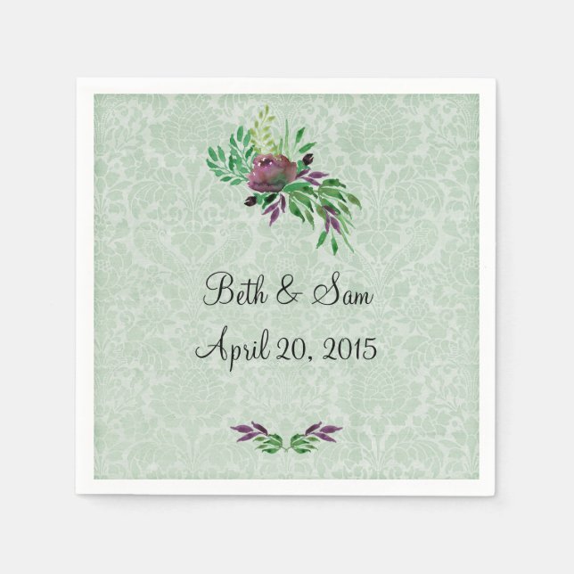 Minze Green Damask Cocktail Papier Napkins Serviette (Vorderseite)