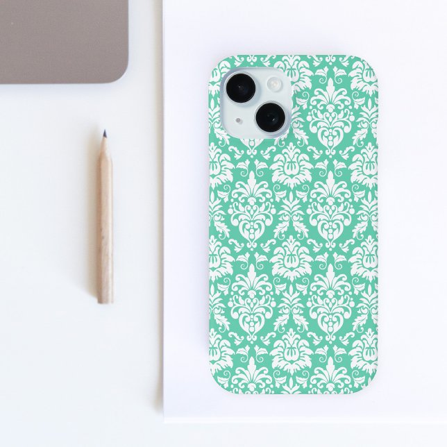 Minze Green Damask Muster Case-Mate iPhone Hülle (Von Creator hochgeladen)