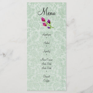 Minze Green Damask Wedelmenü Rack Card 4" x 9" Menükarte