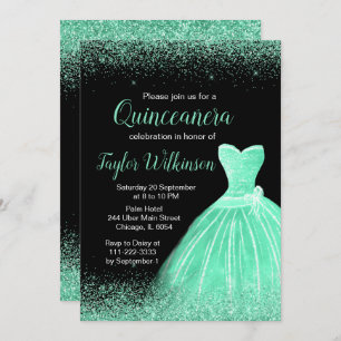 Minze Green Dress Imitate Glitzer Quinceanera Einladung