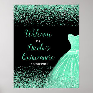 Minze Green Dress Imitats Glitzer Quinceanera Will Poster