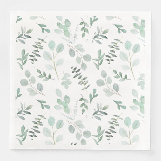 Minze Green Eucalyptus Watercolor Paper Napkin Serviette (Vorderseite)