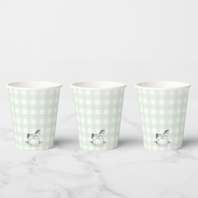 Minze Green Gingham Rocking Horcking Paper Cup Pappbecher (Multi)