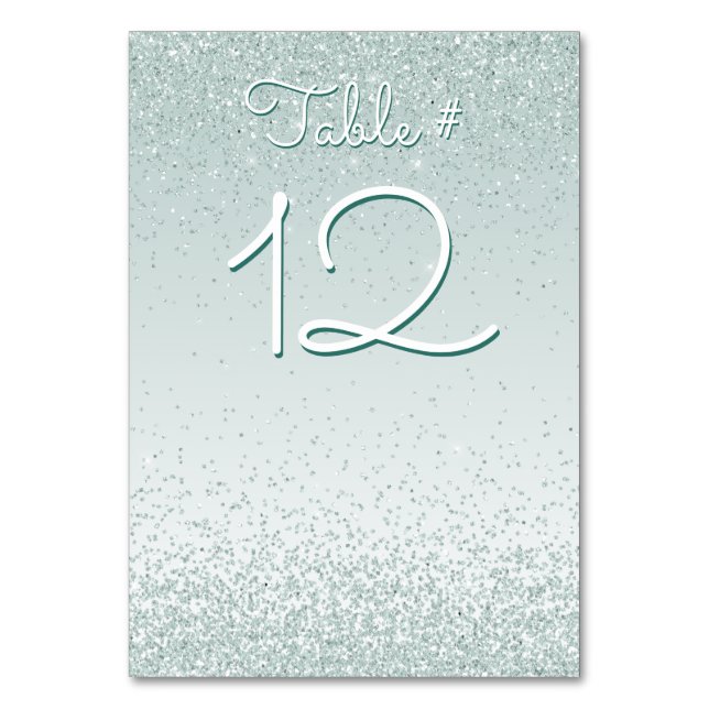 Minze Green Glittery Tischnummer Card (Vorderseite)