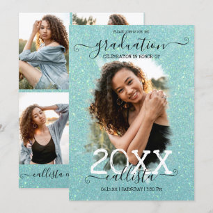 Minze Green Glitzer Halo Foto Collage Abschluss Einladung