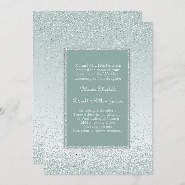 Minze Green Glitzer und Shine Wedding Einladung (Vorne/Hinten)