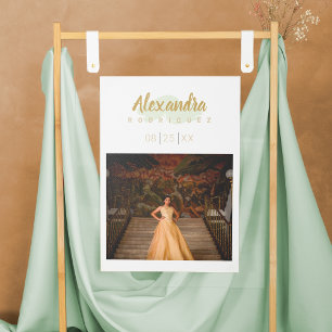 Minze Green & Gold Foto Quinceanera Poster