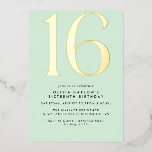 Minze Green & Gold   Modernes Niedliches Pastell S Folieneinladung