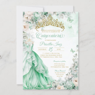 Minze Green Gold Schmetterling Prinzessin Quinceañ Einladung