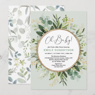 Minze Green Gold Watercolor Greenery Baby Dusche Einladung