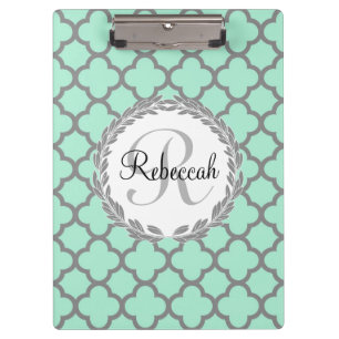 Minze Green Gray Quatrefolienname Mit Monogramm La Klemmbrett