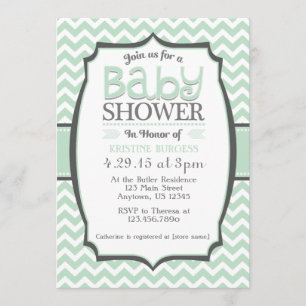 Minze Green Gray Zickzack Baby Dusche Einladung