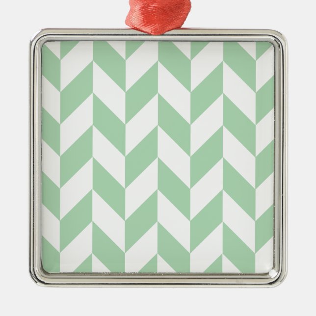 Minze Green Herringbone-Muster Silbernes Ornament (Vorne)