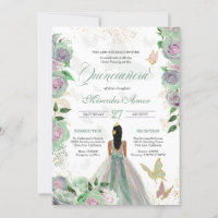Minze Green & Lavender Rose Butterfly Quinceanera