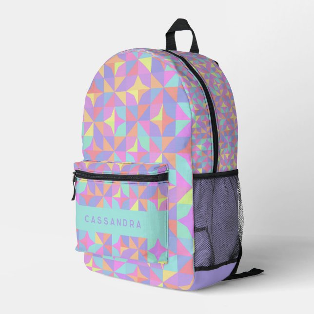 Minze Green Lila Blue Pink Mitte des Jahrhunderts  Bedruckter Rucksack (Rückseitige Ecke Rechts)
