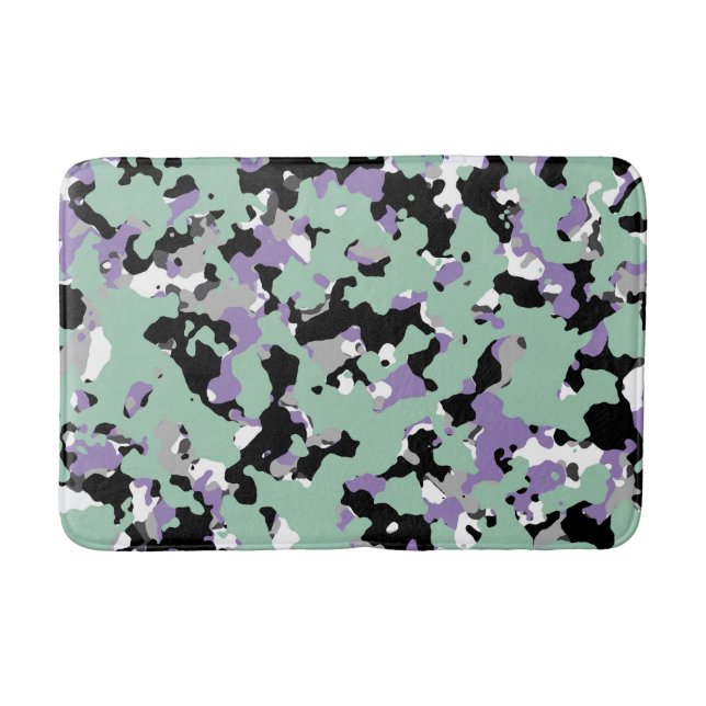 Minze Green & Lila Camouflage Camouflage Print Badematte (Vorderseite)