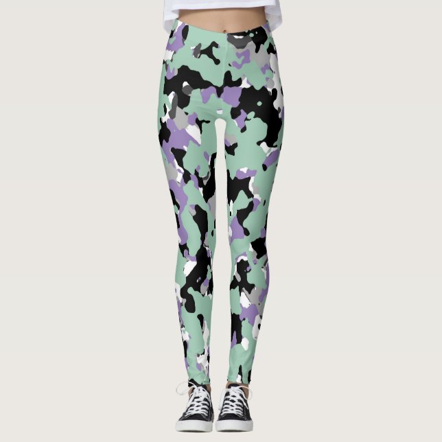 Minze Green & Lila Camouflage Camouflage Print Leggings (Vorderseite)