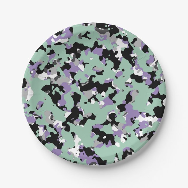 Minze Green & Lila Camouflage Camouflage Print Par Pappteller (Vorderseite)