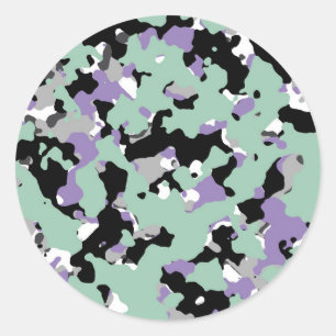 Minze Green & Lila Camouflage Camouflage Print Par Runder Aufkleber