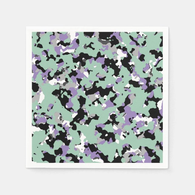 Minze Green & Lila Camouflage Camouflage Print Par Serviette (Vorderseite)
