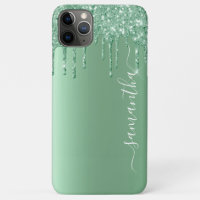 Minze Green Metal Look Handgeschriebener Name Glit