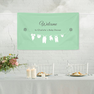 Minze Green Minimalistisch Baby Dusche Empfang Banner