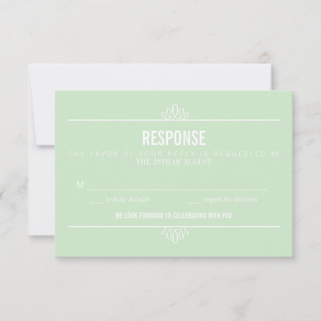 Minze Green Modern Typografy and Blume RSVP Card (Vorderseite)