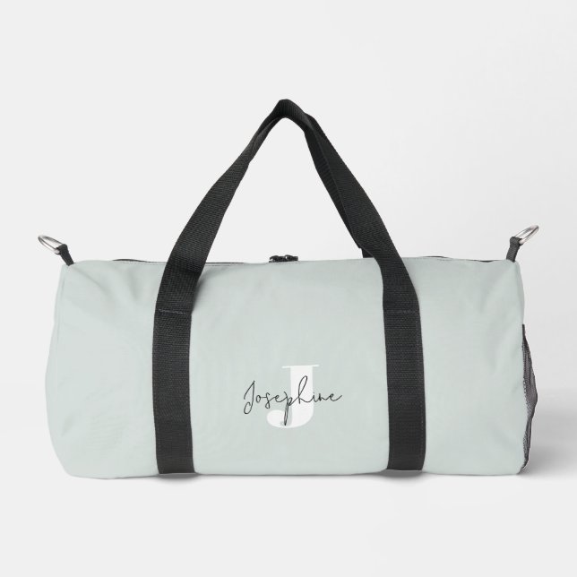 Minze Green Moderne Minimalistisch Mit Monogramm Duffle Bag (Vorderseite)
