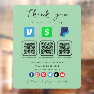 Minze Green Multi QR Code Paypal Venmo Cash App Fensteraufkleber