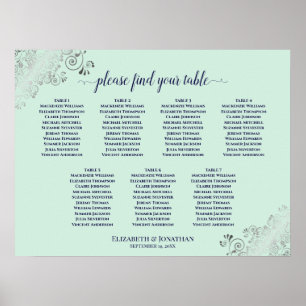 Minze Green & Navy 7 Table Wedding Chart Poster