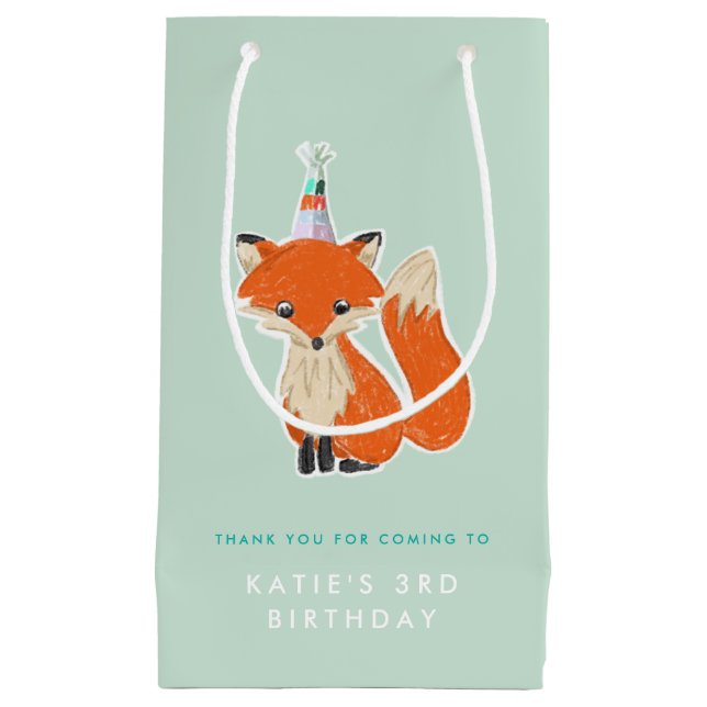 Minze Green Niedlich Fox Party Hat Woodland Geburt Kleine Geschenktüte (Vorderseite)