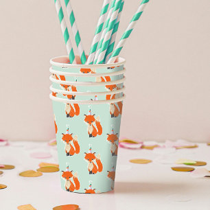 Minze Green Niedlich Fox Party Hat Woodland Geburt Pappbecher