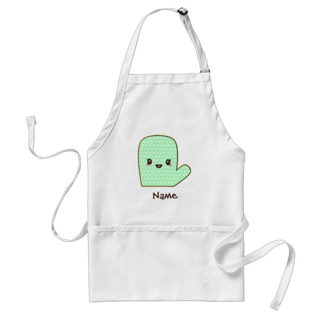 Minze Green Niedlich Oven Mitt Cartoon Schürze (Vorne)