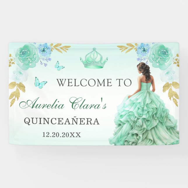 Minze Green Princess Kleid Quinceañera Geburtstag Banner (Horizontal)