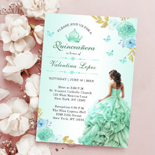 Minze Green Princess Kleid Quinceañera Geburtstag Einladung