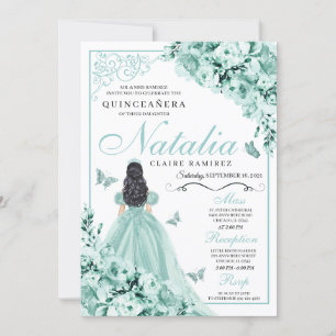 Minze Green Rose Princess Dress Quinceanera Einladung