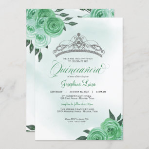 Minze Green Rose Silver Tiara Quinceañera Geburtst Einladung