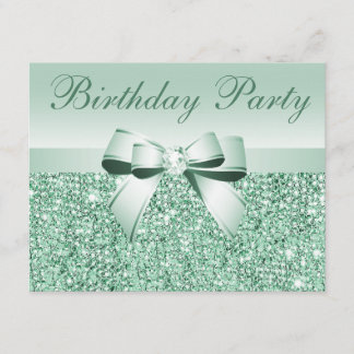 Minze Green Sequins, Bow & Diamond zum Geburtstag Einladung