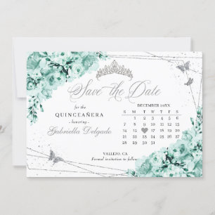 Minze Green & Silver Quinceañera Save the Date Einladung