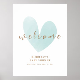 Minze Green Simple Heart Welcome Baby Dusche Poster